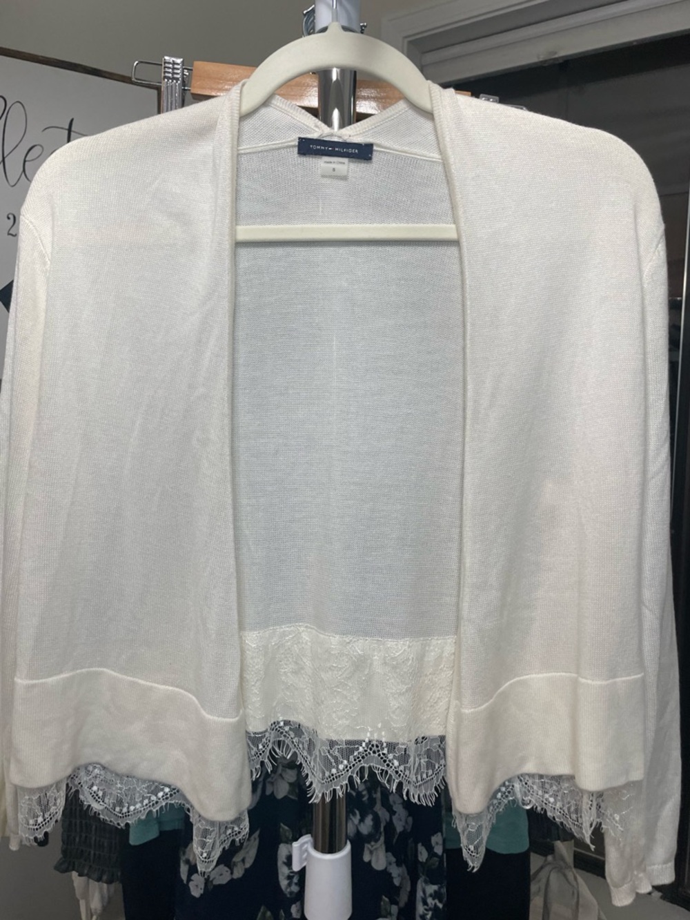 Tommy Hilfiger white Lace Trim Open Cardigan Size Small